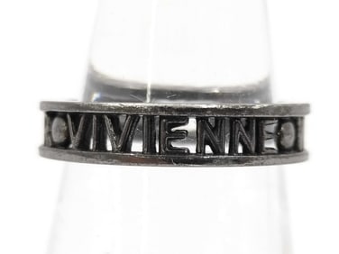 Vivienne Westwood Ruthenium-Plated Sterling Silver Westminster Logo Band Ring