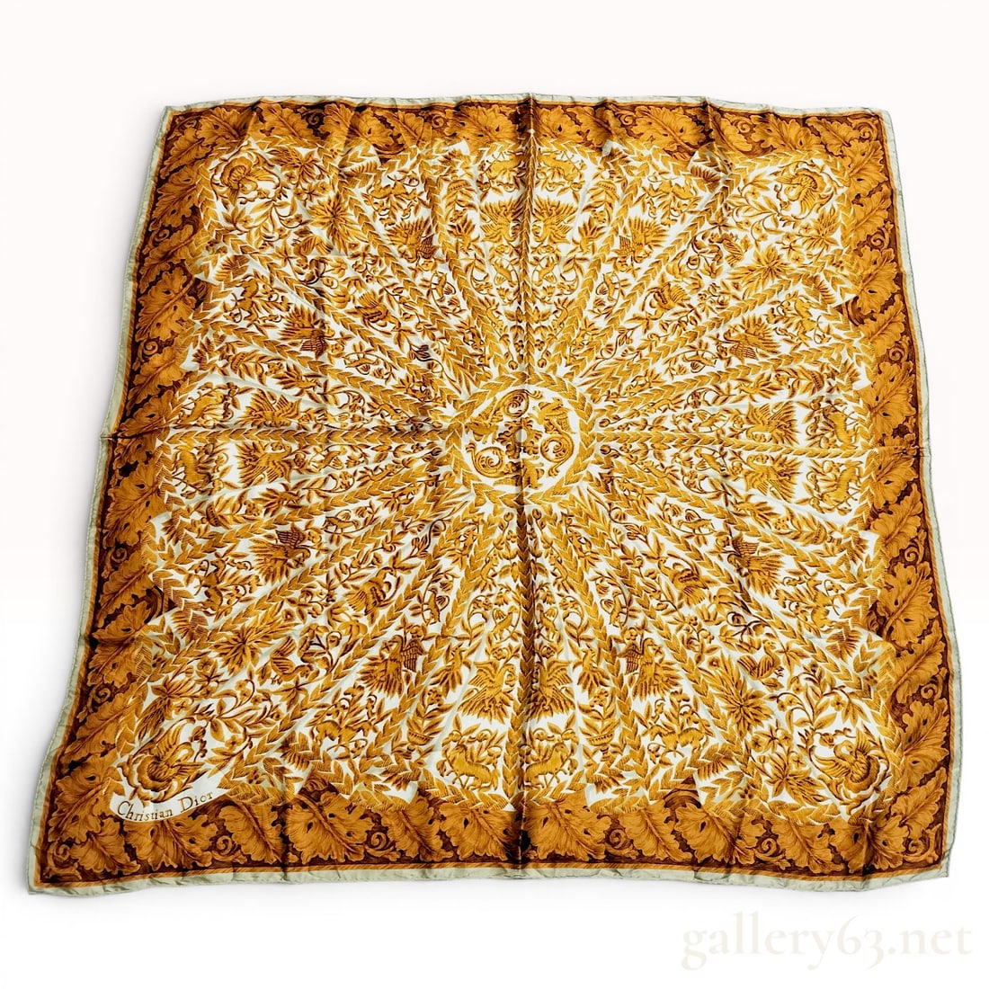 Christian Dior Vintage Silk Square Scarf with Foliate and Scrollwork Pattern (1 of 5)