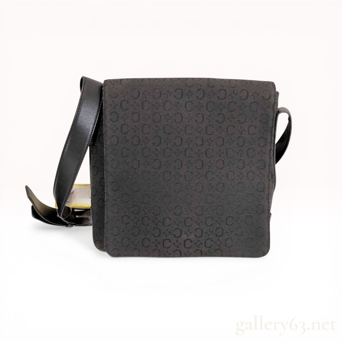Celine C Macadam Black Monogram Canvas and Leather Messenger Bag: Celine messenger-style cross-body bag in C Macadam monogram canvas with black leather trim, circa late 20th century. Features a full front flap with magnetic snap closure, adjustable leather strap wit