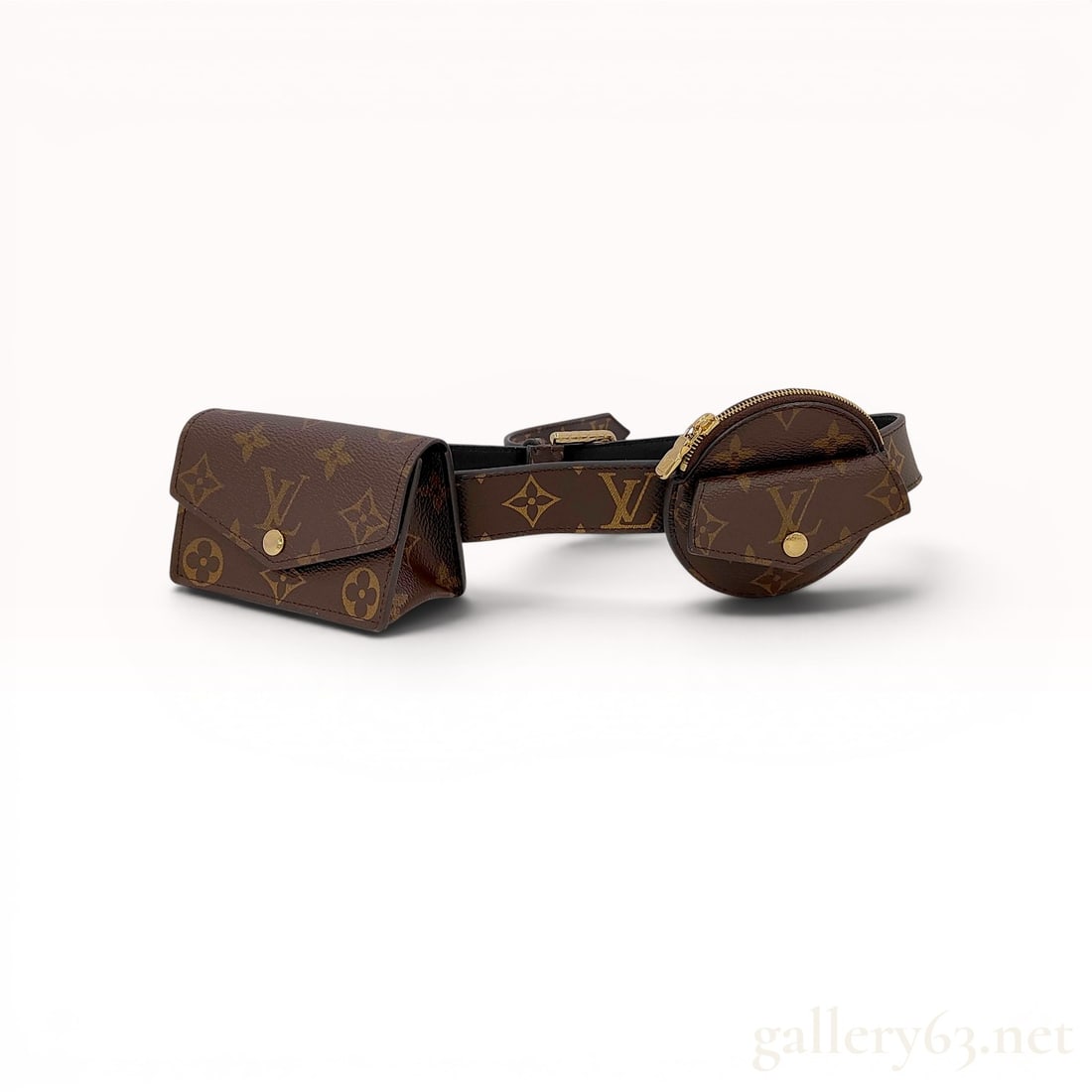 Louis Vuitton Monogram Canvas Daily Multi Pocket Belt M0233: Louis Vuitton Daily Multi Pocket belt, model M0233. Signature brown Monogram coated canvas construction with black leather lining and polished gold-tone hardware. Includes a removable rectangular snap