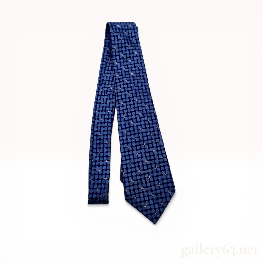 Chanel Men Silk Necktie in Blue Hexagonal Honeycomb Pattern (1 of 10)