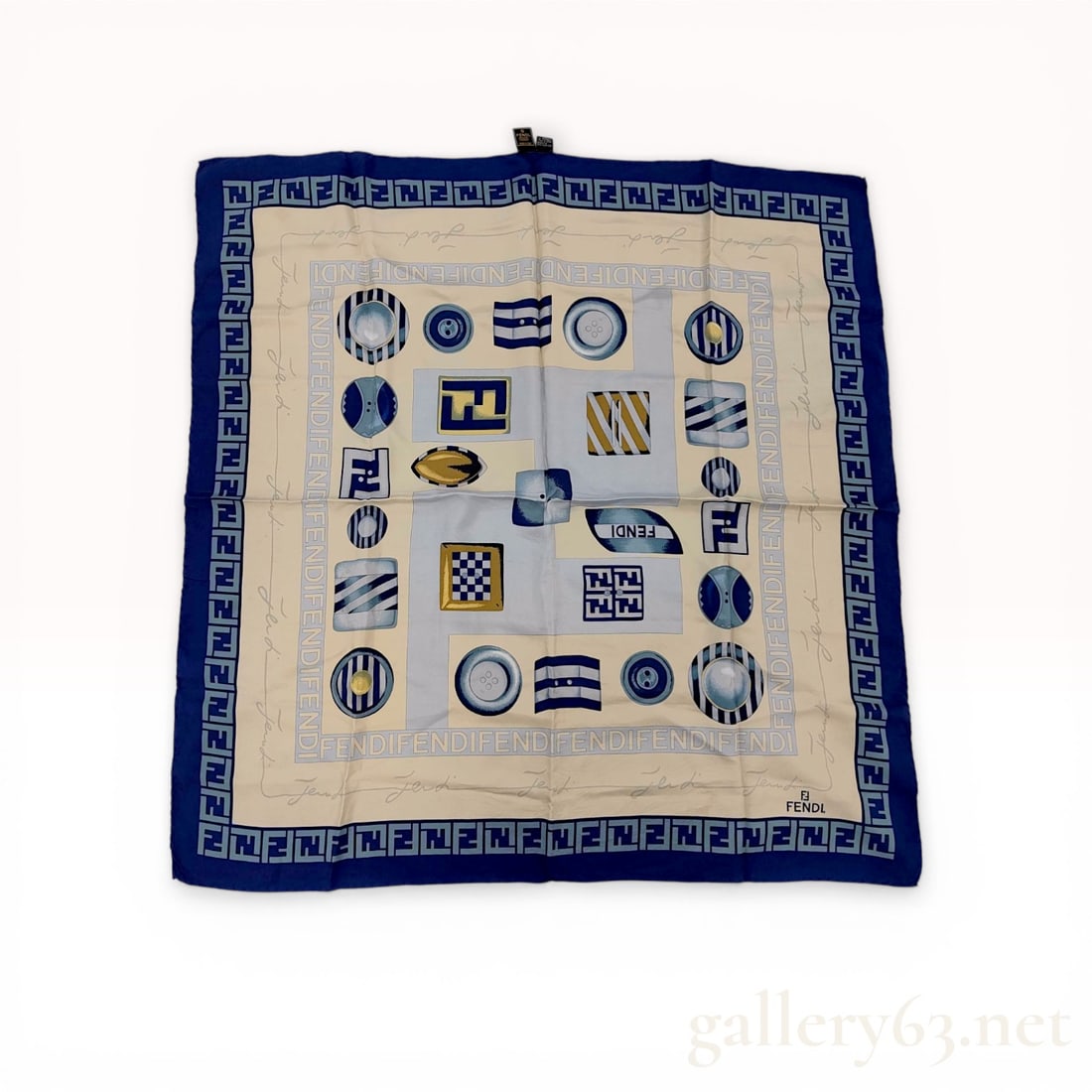 Fendi Silk Foulard Scarf with Zucca Monogram and Button Motif (1 of 9)
