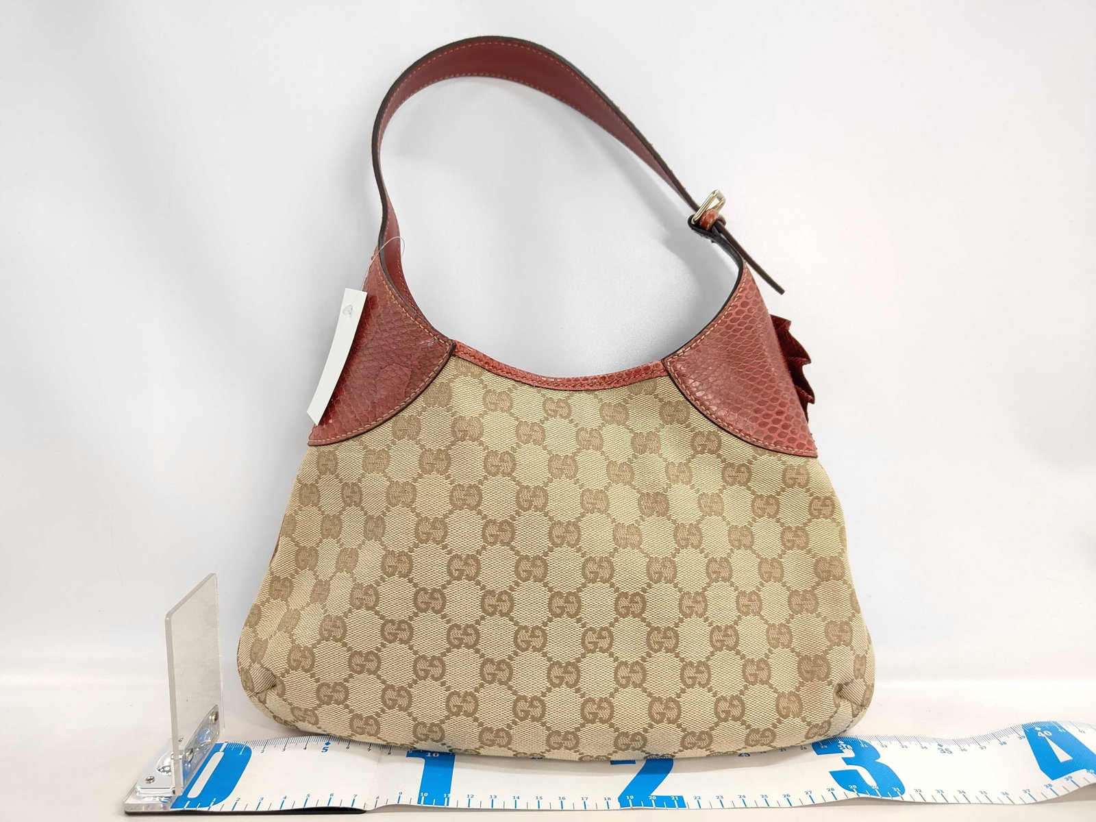 Gucci GG Canvas Trophy Shoulder Bag with Python Trim - 3