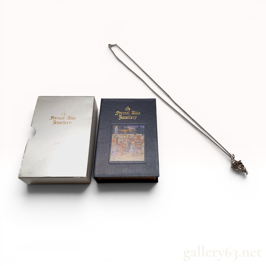 Formal Alice Jewellery Sterling Silver Alice in Wonderland White Rabbit Pendant Necklace w/Box: Sterling silver pendant necklace by Formal Alice Jewellery featuring a White Rabbit design inspired by Alice's Adventures in Wonderland. The pendant depicts the character in a textured waistcoat with 