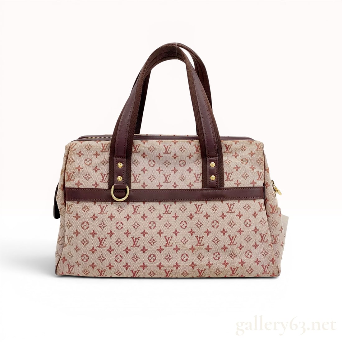 Louis Vuitton Josephine GM Satchel in Monogram Mini Lin Cherry Canvas: Louis Vuitton Josephine GM satchel from the Monogram Mini Lin collection, circa early 2000s. Structured jacquard canvas in a Cherry red monogram pattern with dark burgundy leather trim, textile webbin