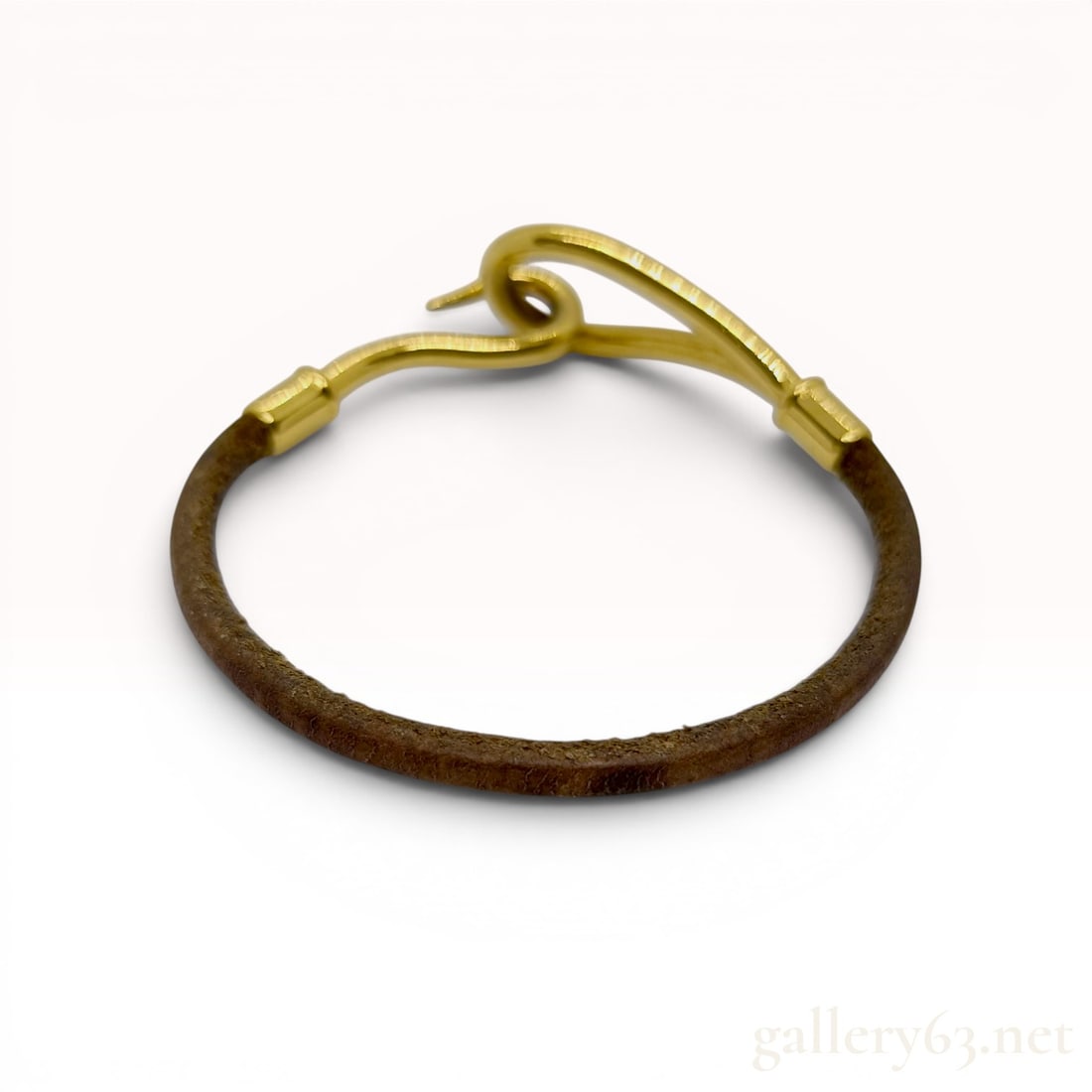 Hermes Jumbo Hook Leather and Gold-Tone Metal Bracelet (1 of 10)