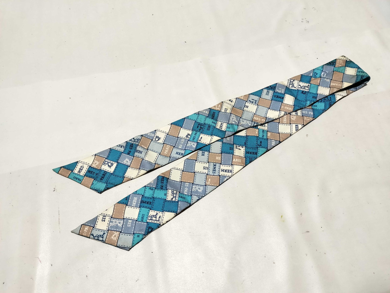 Hermes Silk Twilly Scarf with Mosaic Patchwork Logo Pattern - 3