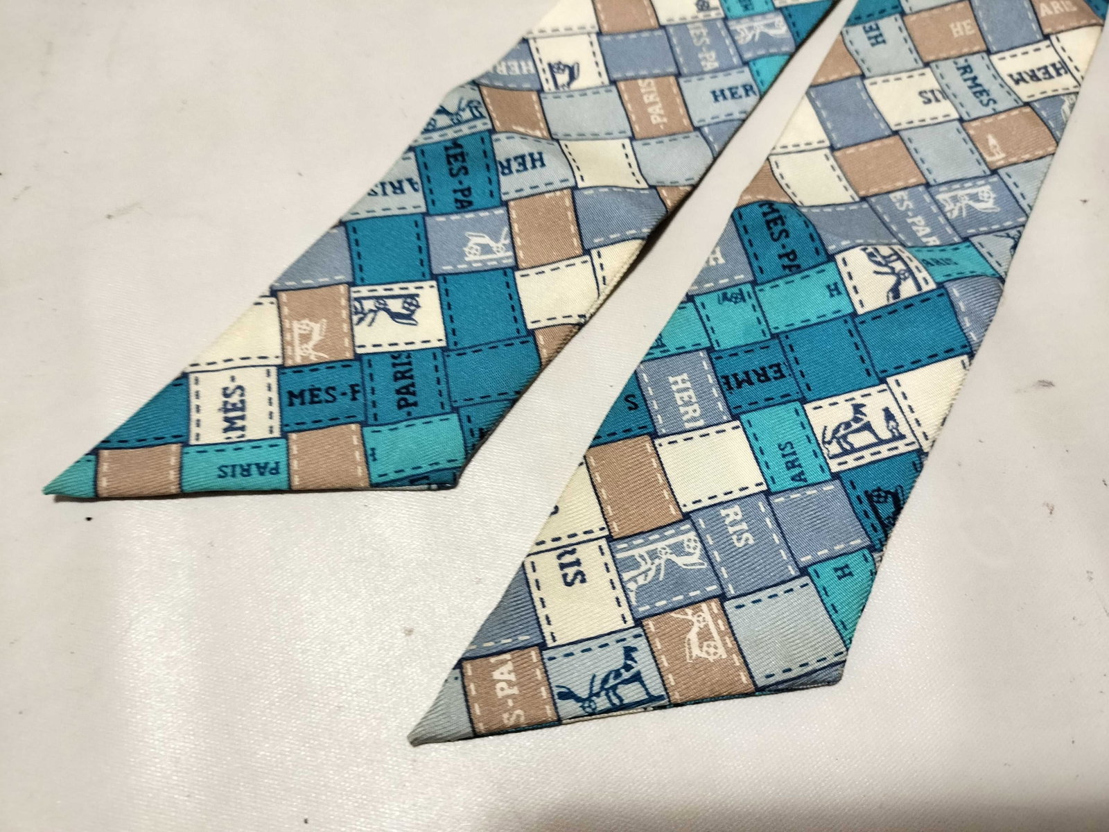 Hermes Silk Twilly Scarf with Mosaic Patchwork Logo Pattern - 4