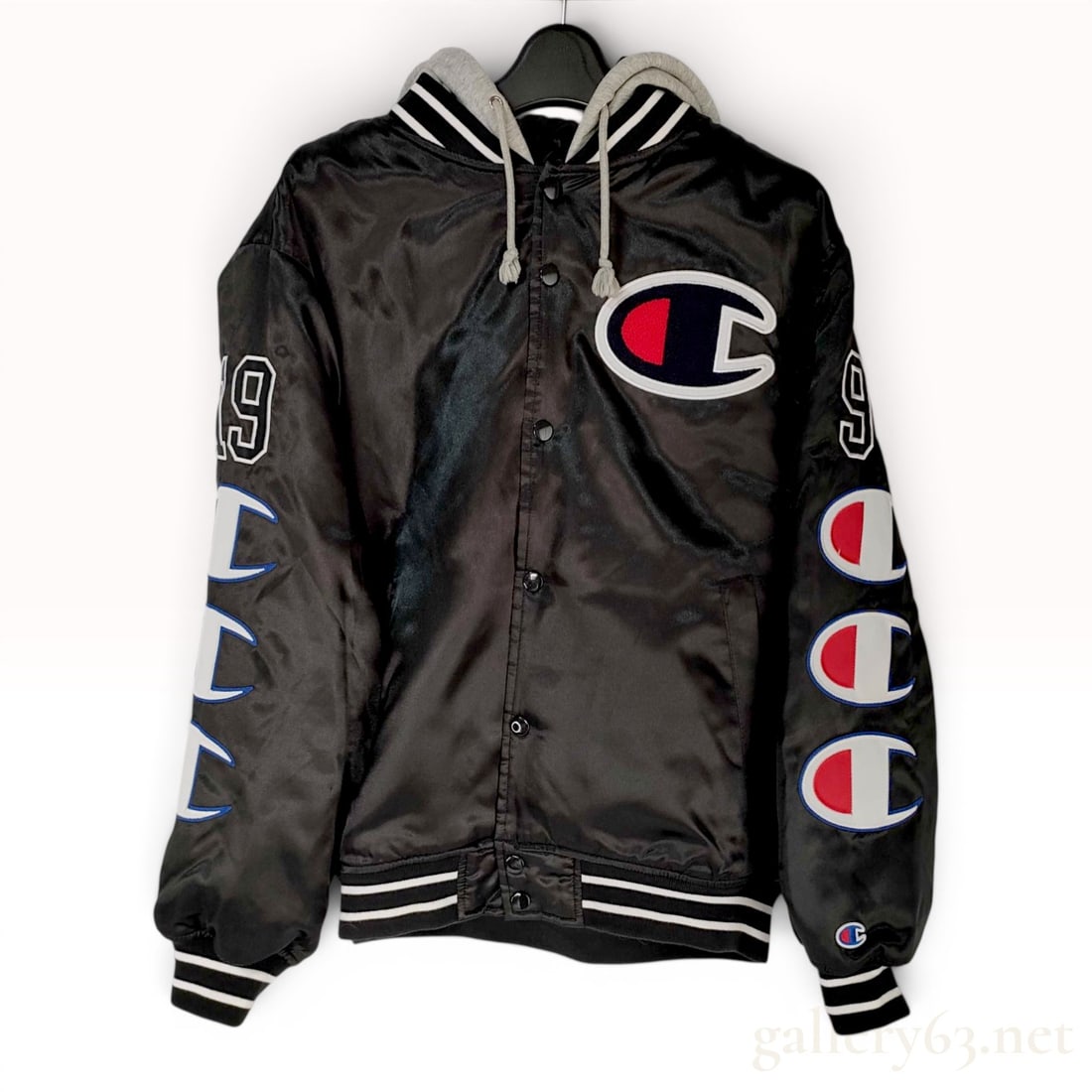 Supreme x Champion Hooded Satin Varsity Jacket Black Size S (1 of 10)