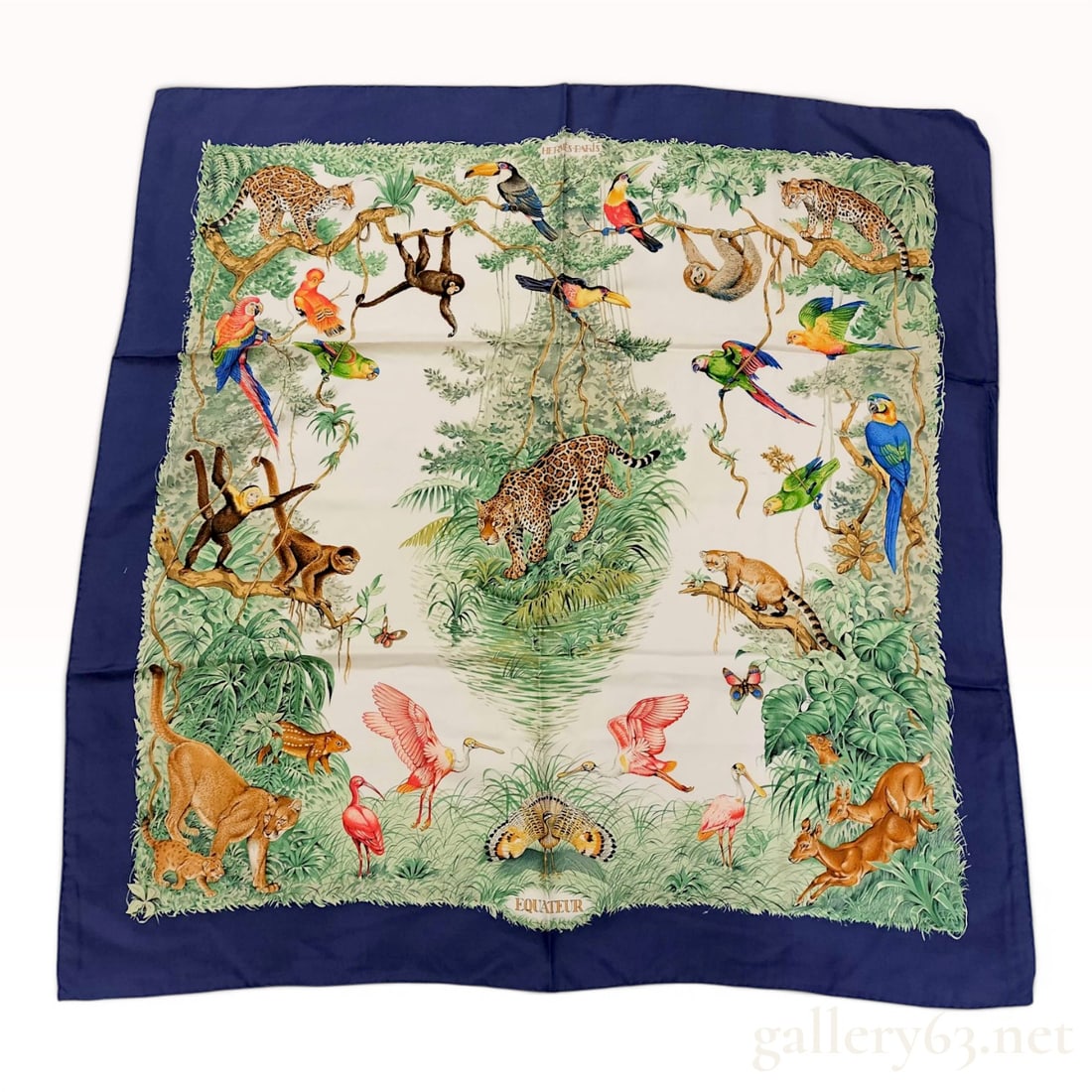 Hermes Paris Equateur Silk Scarf by Robert Dallet: This Hermes Paris silk twill scarf features the Equateur pattern designed by artist Robert Dallet. The scarf is constructed from 100 percent silk twill and finished with hand-rolled edges. The design 