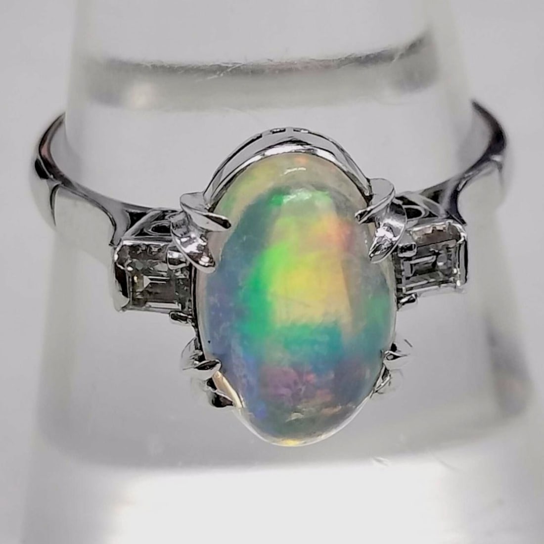 Vintage Platinum Opal and Baguette-Cut Diamond Ring (1 of 8)