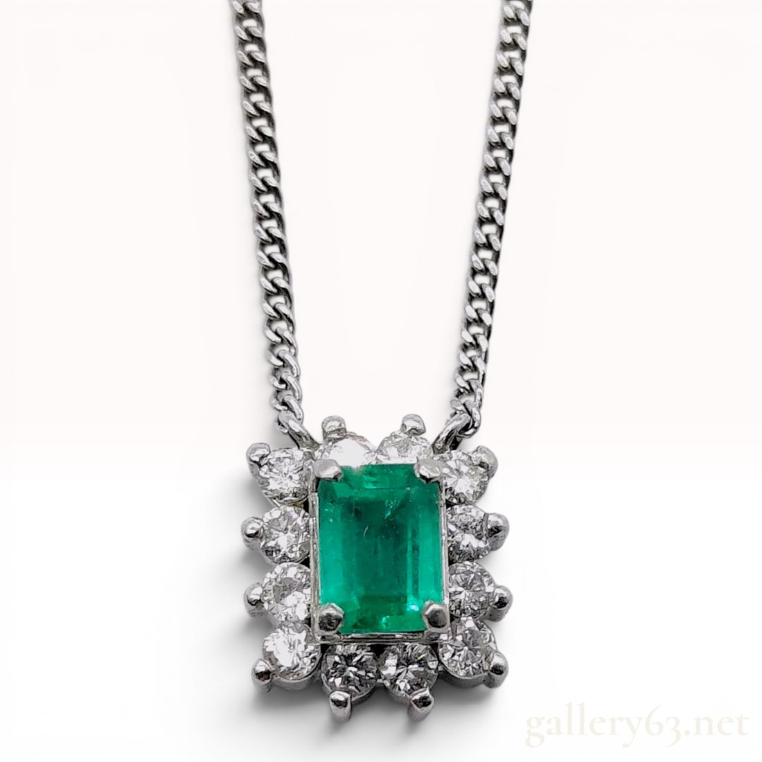 Platinum, Emerald, and Diamond Pendant Necklace (1 of 9)