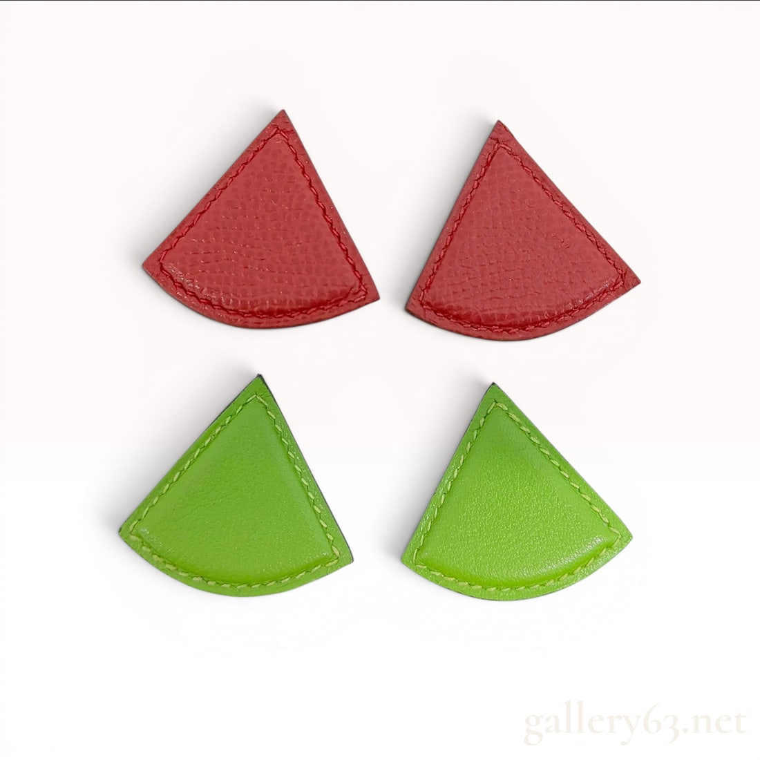 Two Pairs of Hermes Paris Leather Watermelon Clip-on Earrings (1 of 7)