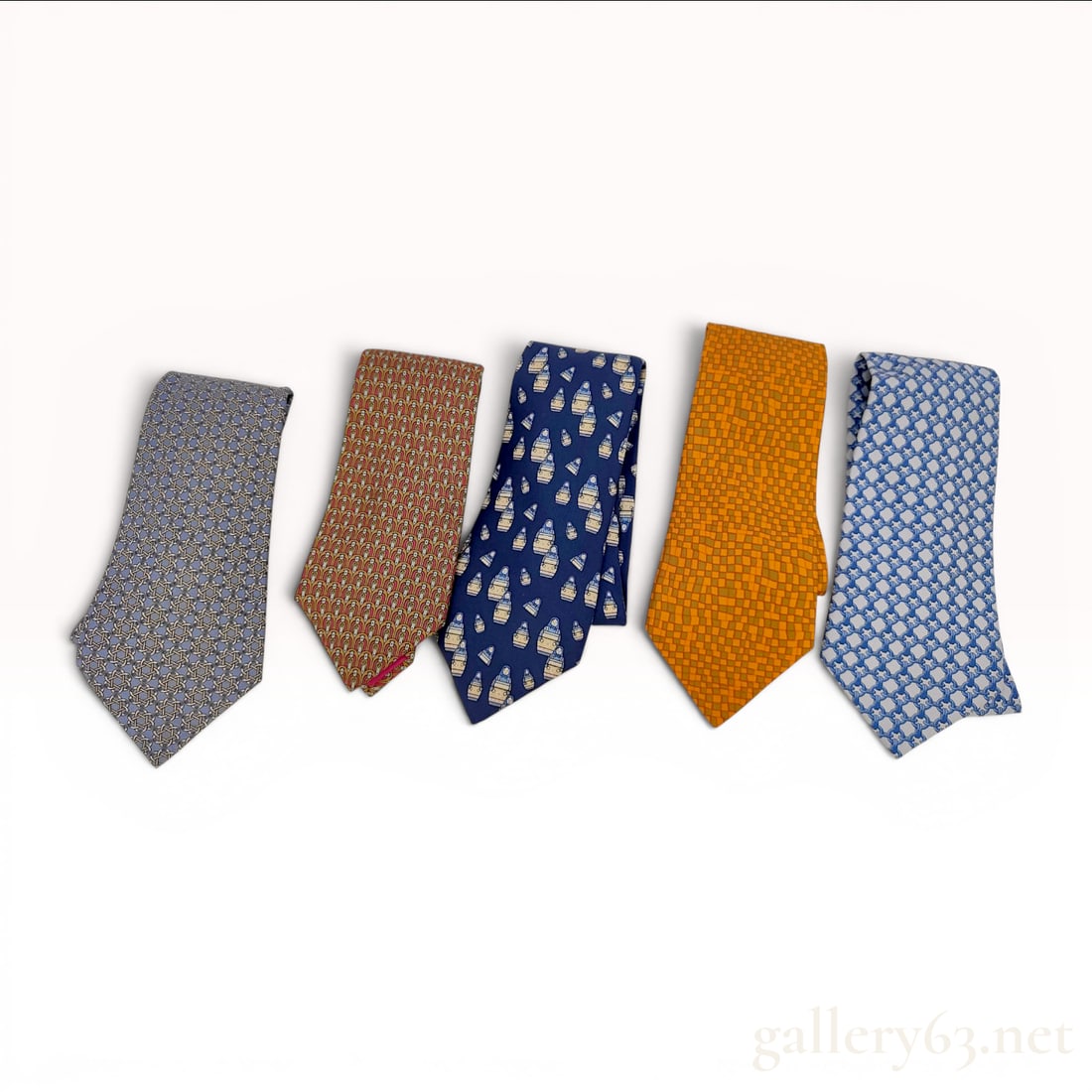Five Hermes Paris Printed Silk Neckties (1 of 10)