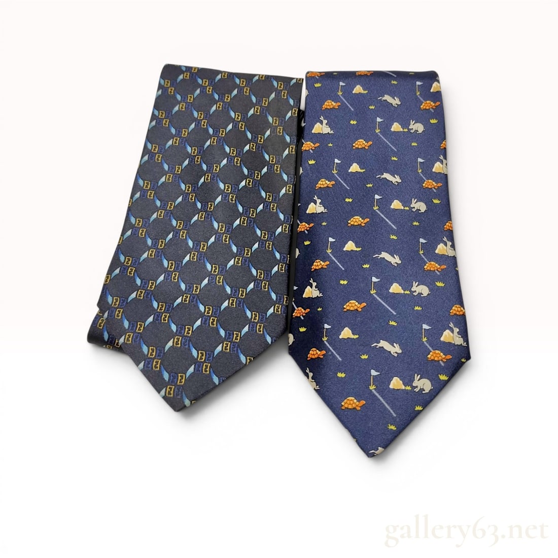 Two Designer Silk Ties including Fendi and Hermes (1 of 8)