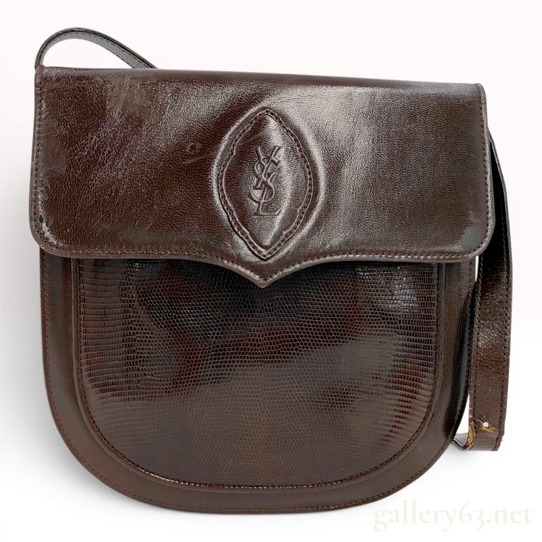 Yves Saint Laurent Vintage Dark Brown Leather and Genuine Lizard Skin Leather Shoulder Bag (1 of 8)