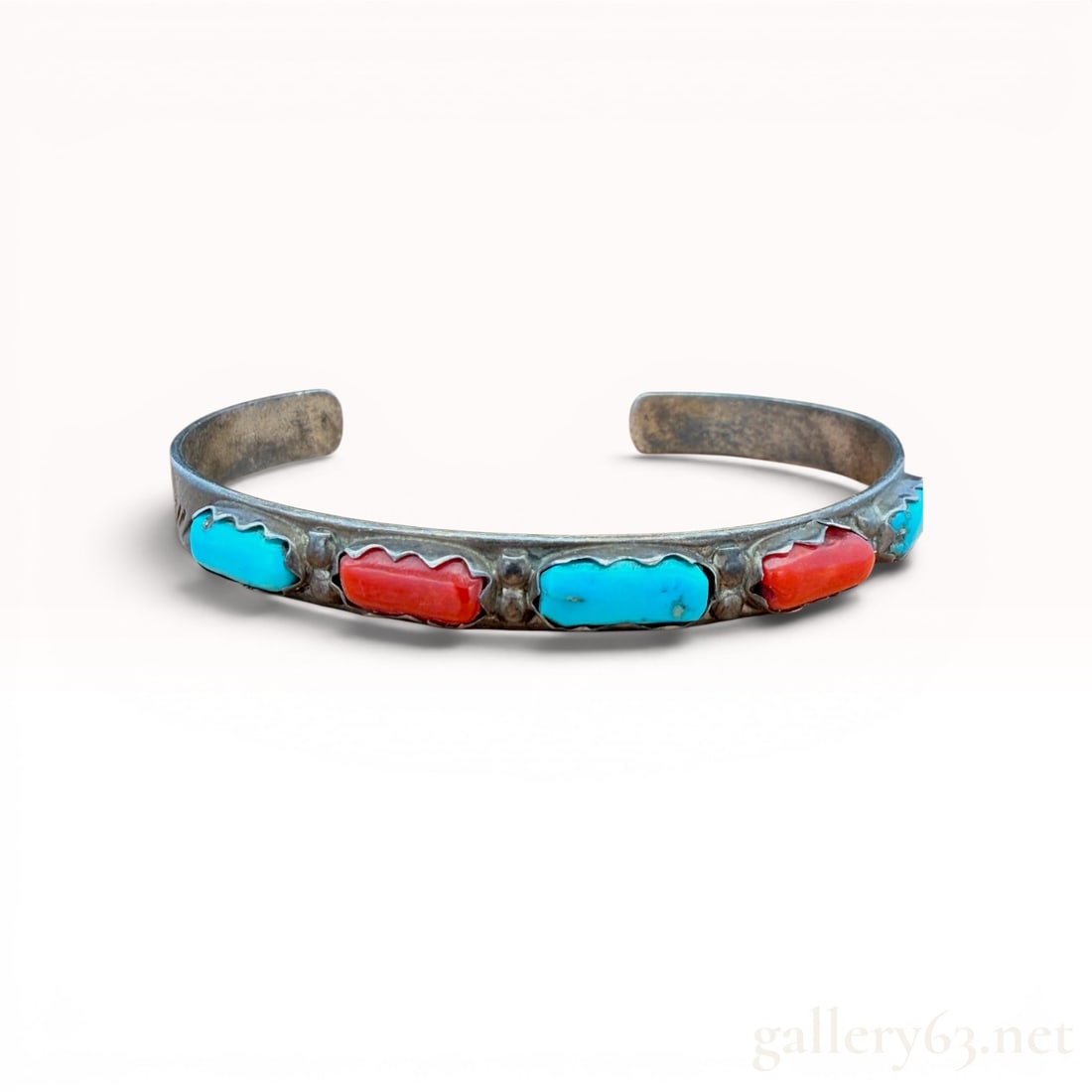 Native American Sterling Silver Turquoise and Coral Cuff Bracelet: Weighs 11 grams. 11 grams