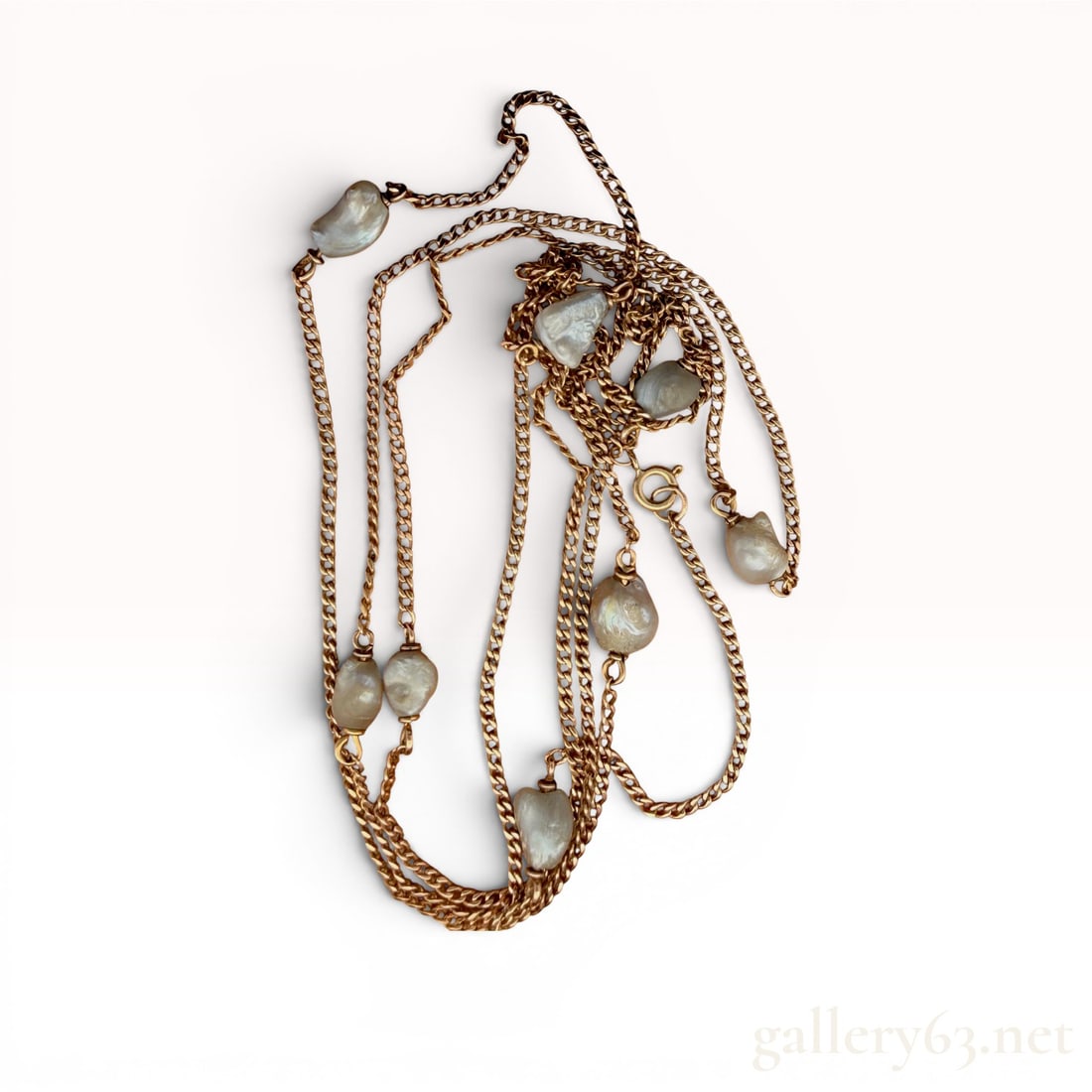 Antique 14K Yellow Gold Pearl Station Necklace: Measures 38" long and weighs 10.2 grams. 10.2 grams