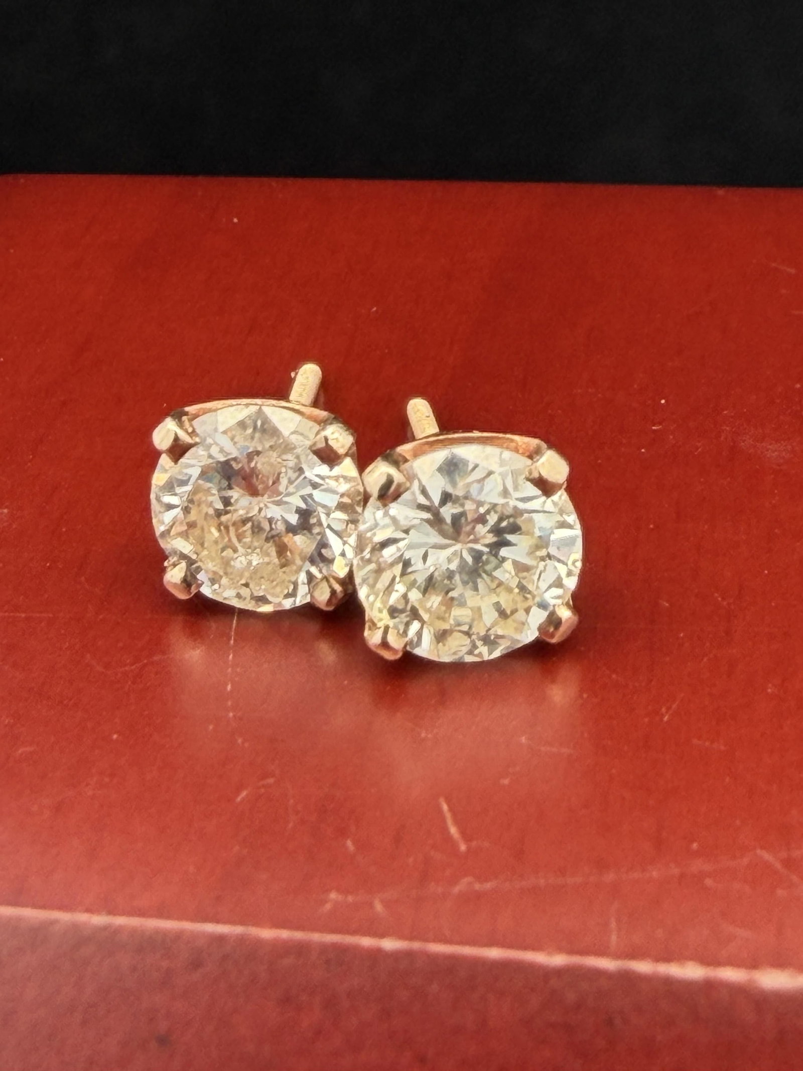 14K Yellow Gold 2 Carat Studs: 1 carat each natural diamonds 14K with screw backs.