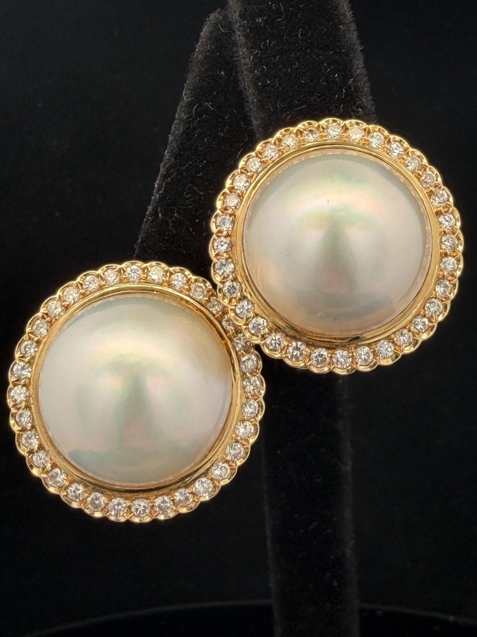 18K Yellow Gold Diamond Pearl Earrings (1 of 5)