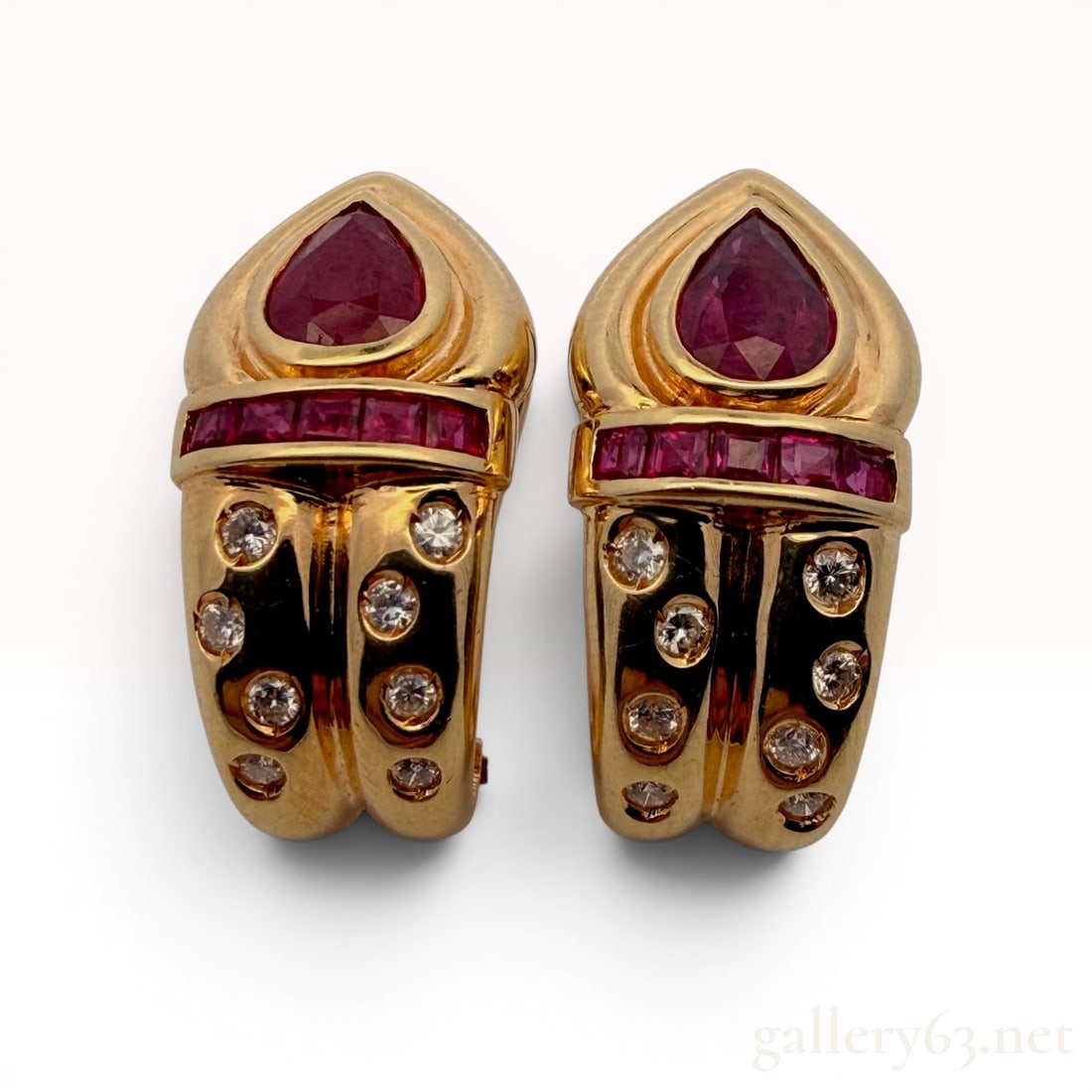 18K Natural Ruby and Diamond Earrings: Weigh 11.6 grams with 1.65cttw of ruby and diamonds. 11.6 grams