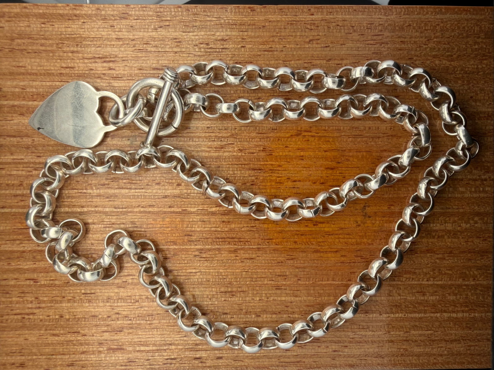 Sterling Silver Rolo Link Heart Necklace: 18â€? long 34.4 grams 34.4 grams
