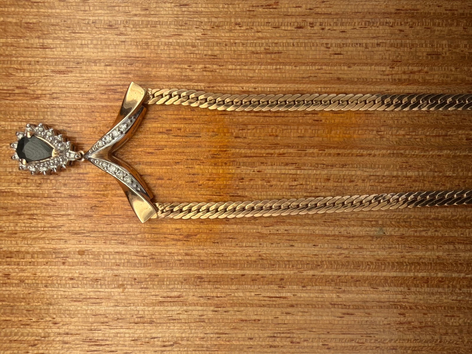 14K Yellow Gold Sapphire And Diamond Necklace: .65CTTW 16â€? long 8.7 grams 8.7 grams