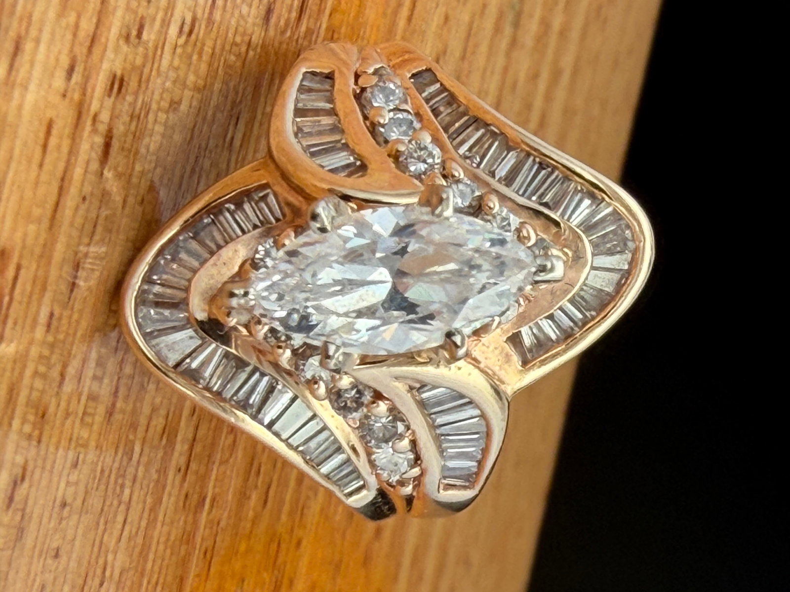 14K Yellow Gold Diamond Semi-mount: Center stone is a CZ 1.25CTTW side natural diamonds size 7 7.3 grams 7.3 grams