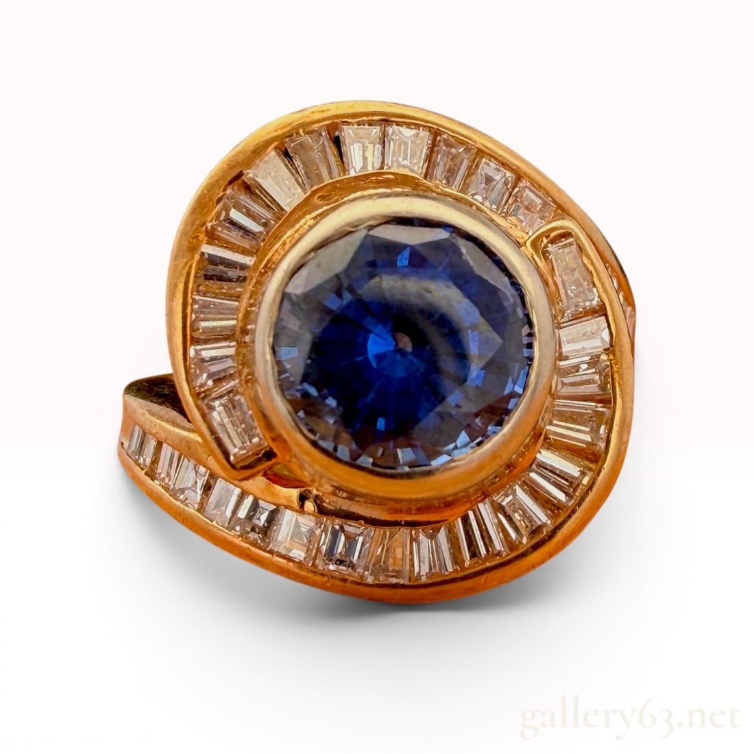 18K Yellow Gold Lab Sapphire and Diamond Ring: Size 5.75 with a 1.5 carat lab sapphire and 0.50 carats of natural diamonds. 7.7 grams