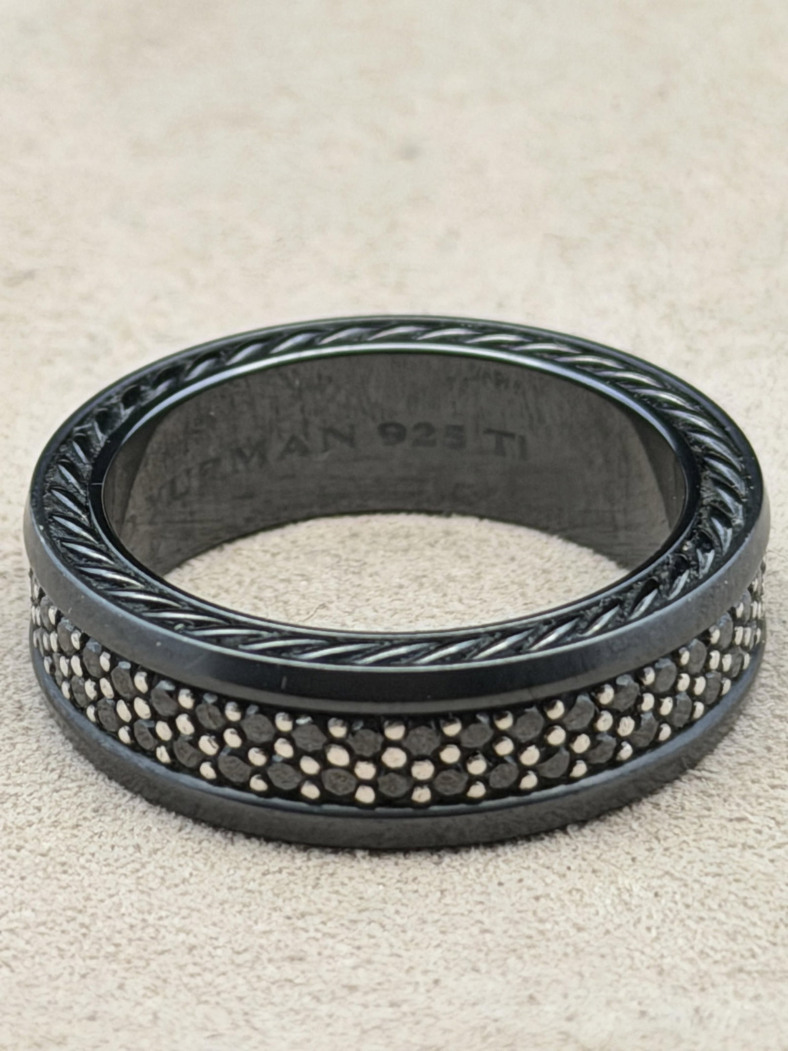 David Yurman Streamline Black Diamond Ring: 1.33cttw diamonds 925 titanium size 11. 8.6 grams