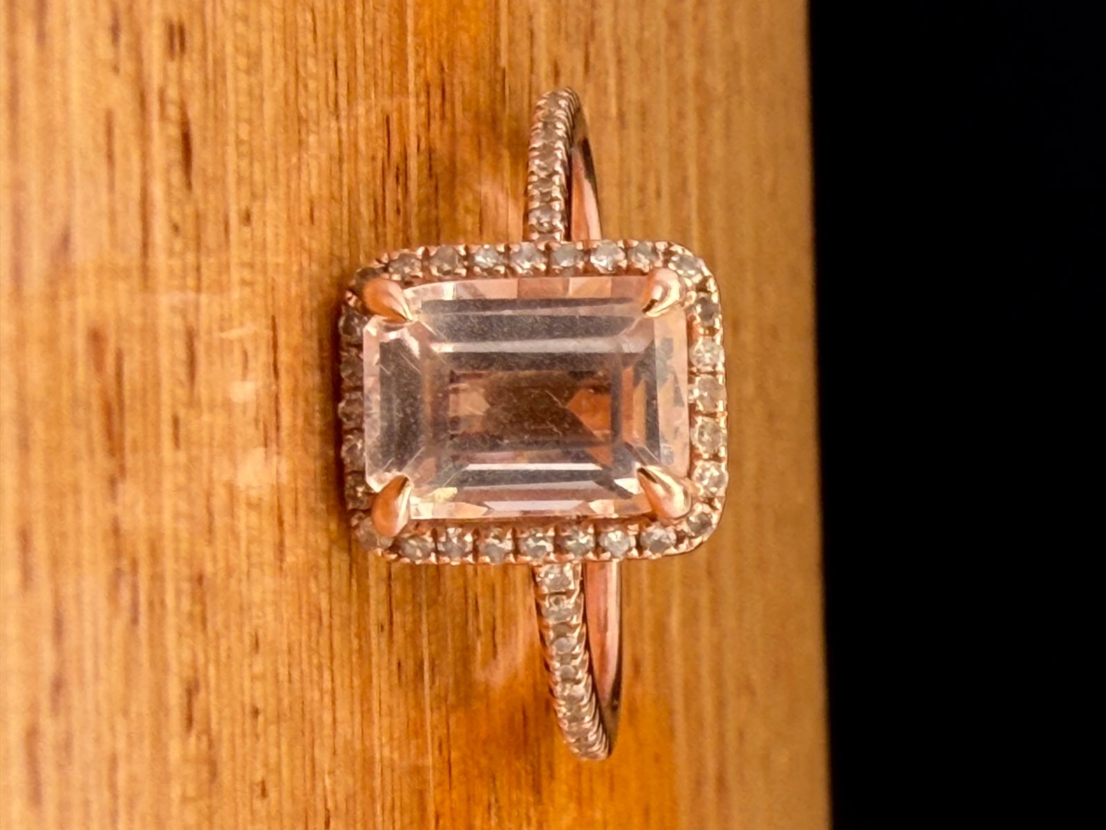 14K Rose Gold Morganite And Diamond Ring: 1.25CTTW 2.1 grams size 6.25 2.1 grams