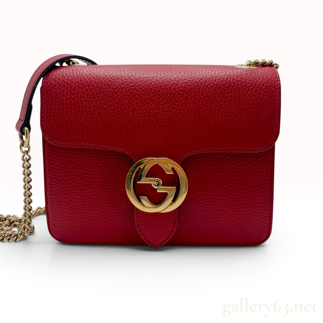 Gucci Red Dollar Calfskin Leather Interlocking G Crossbody Bag (1 of 14)