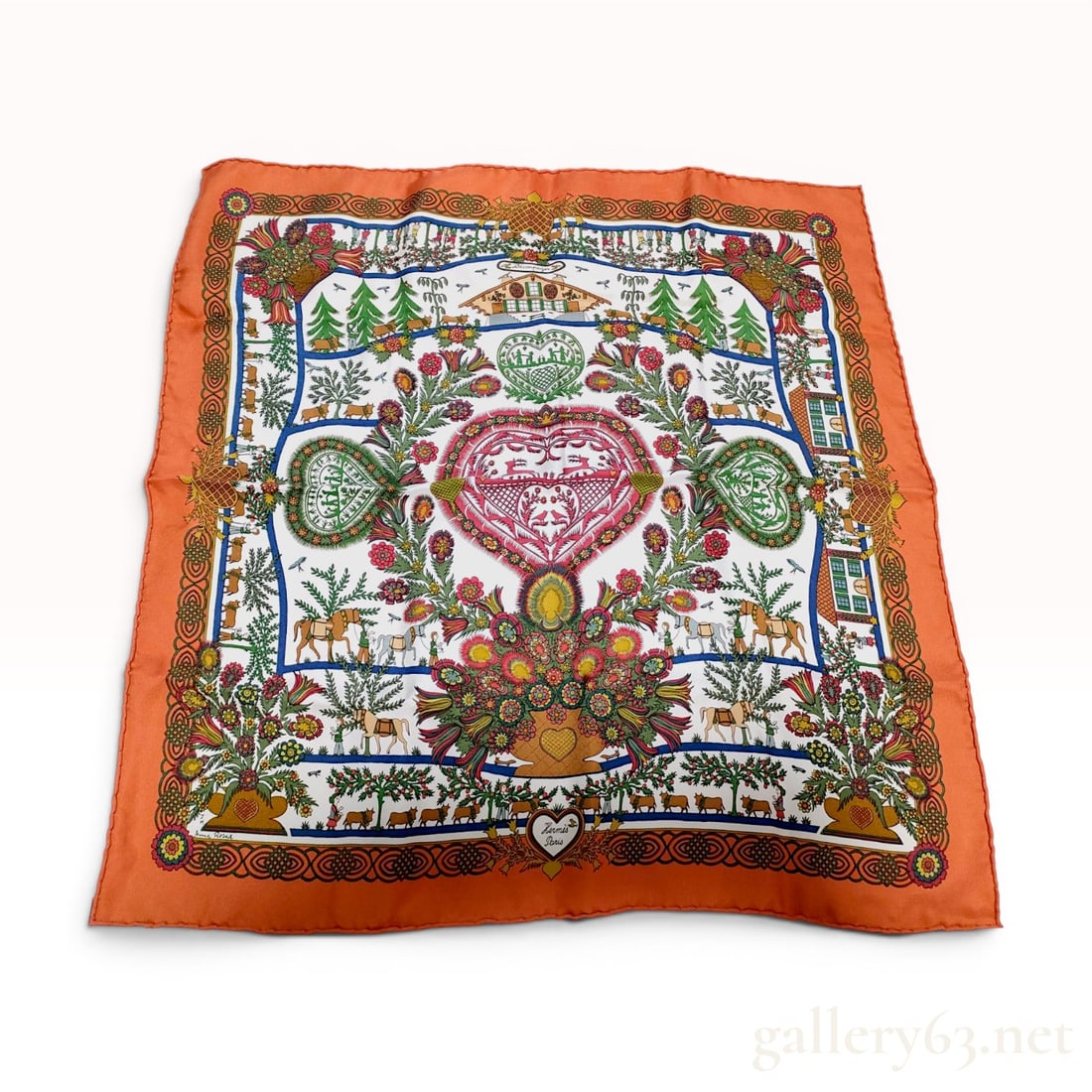Hermes Anne Rosat Decoupages Silk Gavroche Pocket Square (1 of 5)