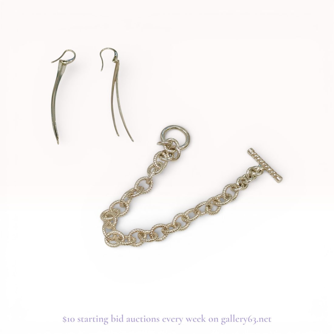 Two Jewelry Items: Sterling Silver Toggle Link Bracelet and a Pair of Drop Earrings (1 of 5)