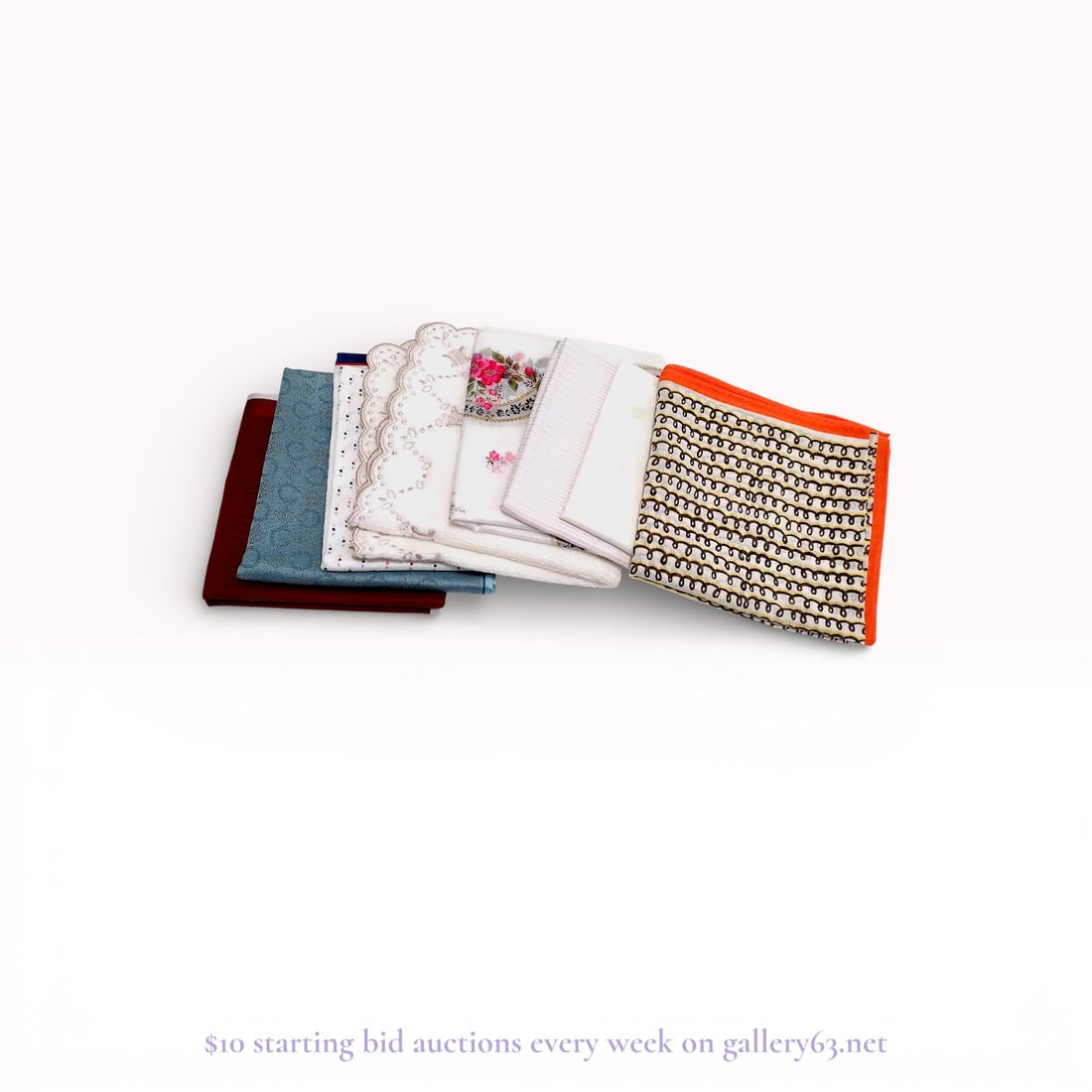 An Assortment of Vintage Cotton and Linen Handkerchiefs including Christian Dior: An assortment of vintage handkerchiefs including a designer example by Christian Dior and various printed and embroidered styles. The collection features fine-gauge cotton and linen pieces with floral