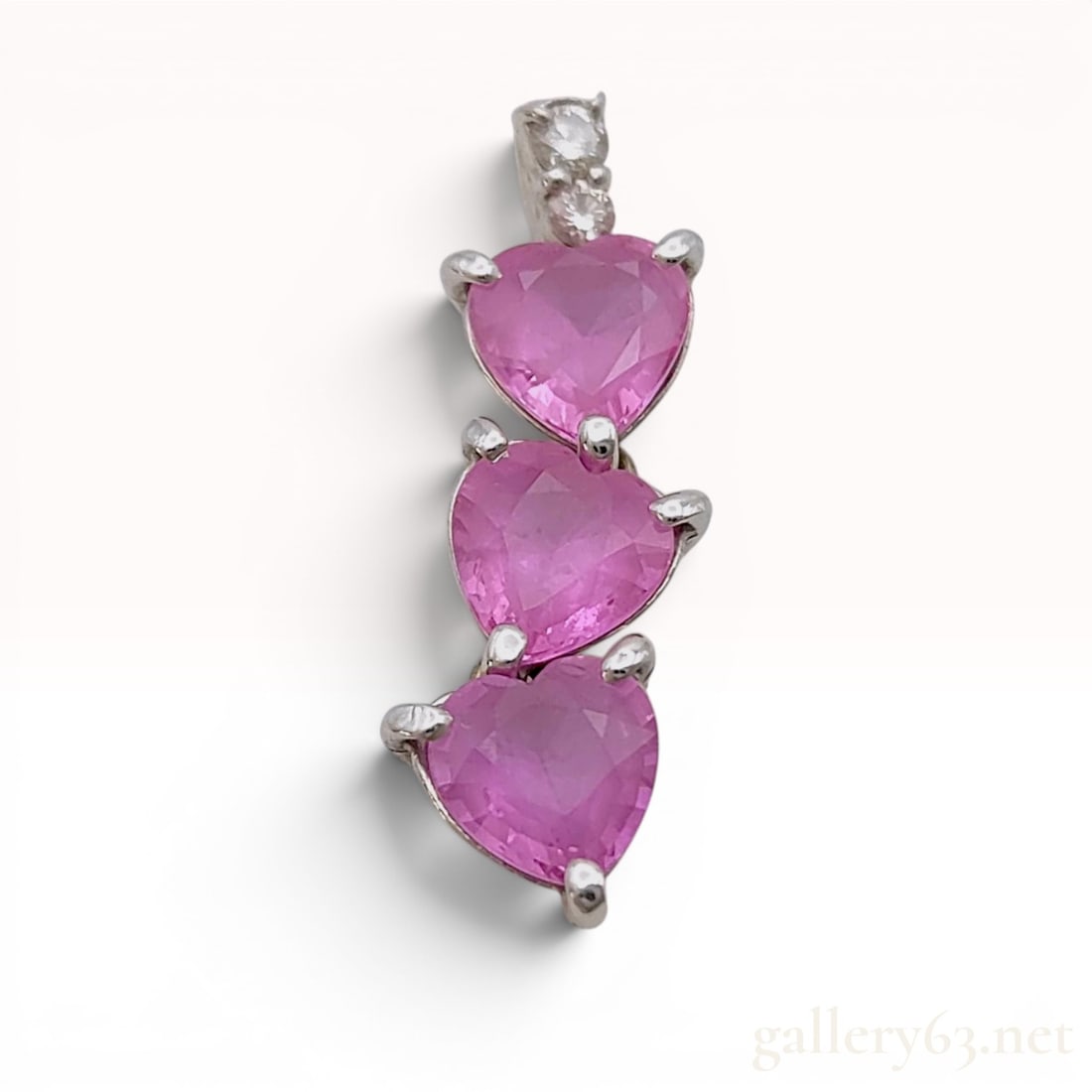 Pink Sapphire and Diamond Articulated Heart Pendant in 18K White Gold (1 of 6)