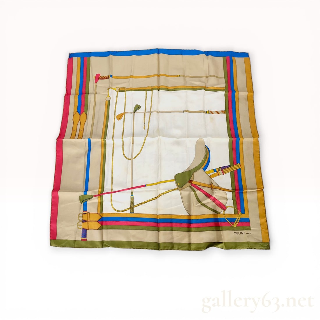 Celine Paris Silk Twill Equestrian Motif Scarf (1 of 10)