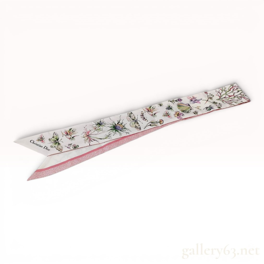 Christian Dior Cabinet de Curiosit?©s Silk Mitzah Scarf: This Christian Dior Mitzah scarf is crafted from 100 percent silk and features a double-sided design from the Cabinet de Curiosités collection. One side displays a cream-colored ground decorate