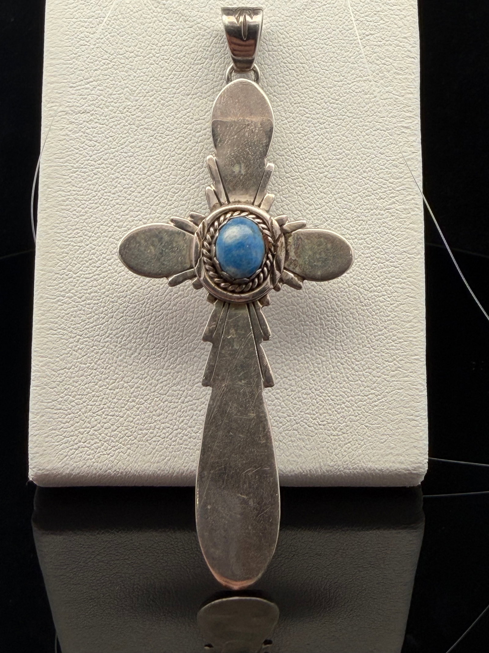Native American Sterling Silver Larimar Cross: Good estate condition 11.9 grams.