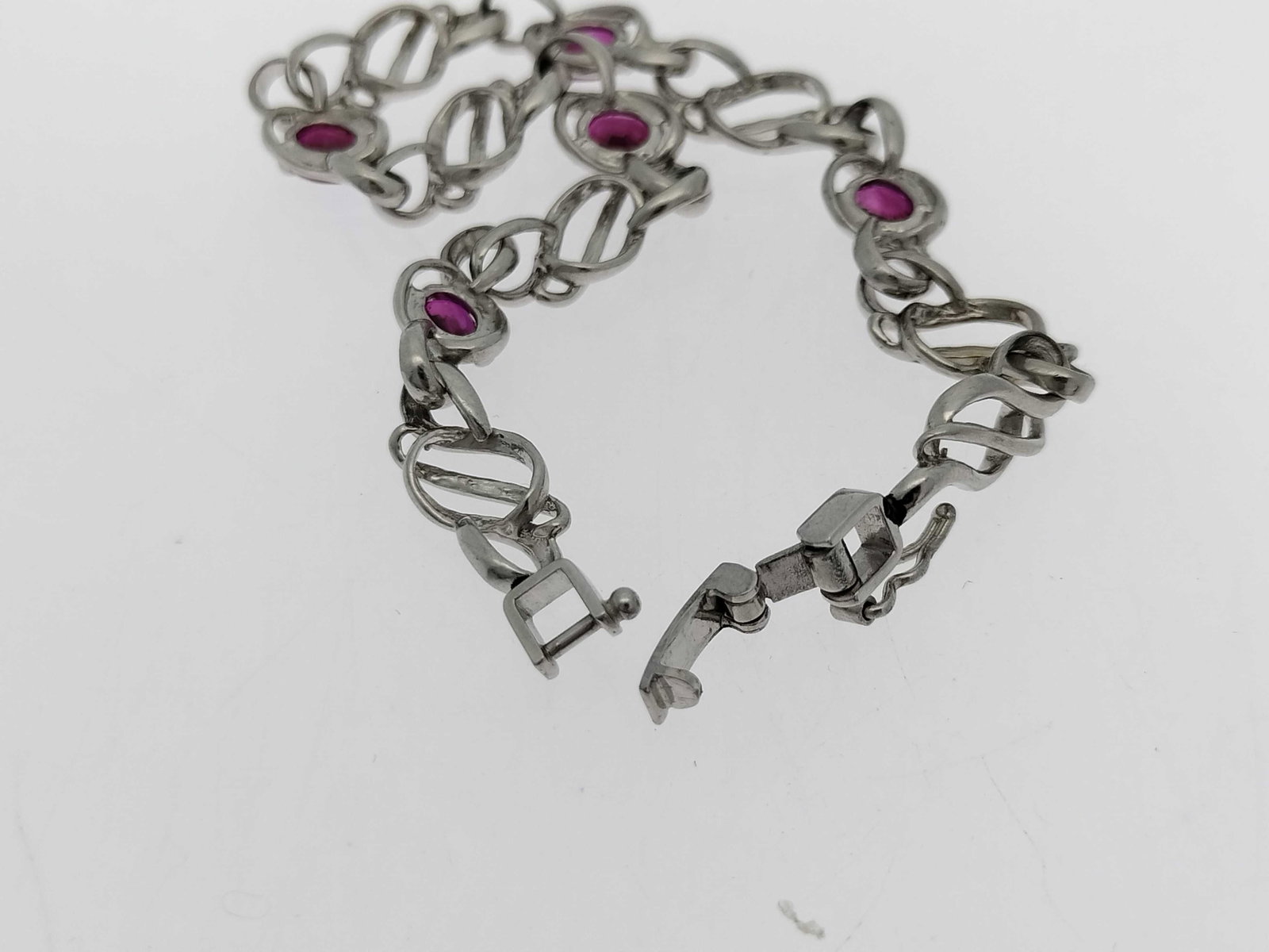 Platinum and Ruby Openwork Link Bracelet - 6
