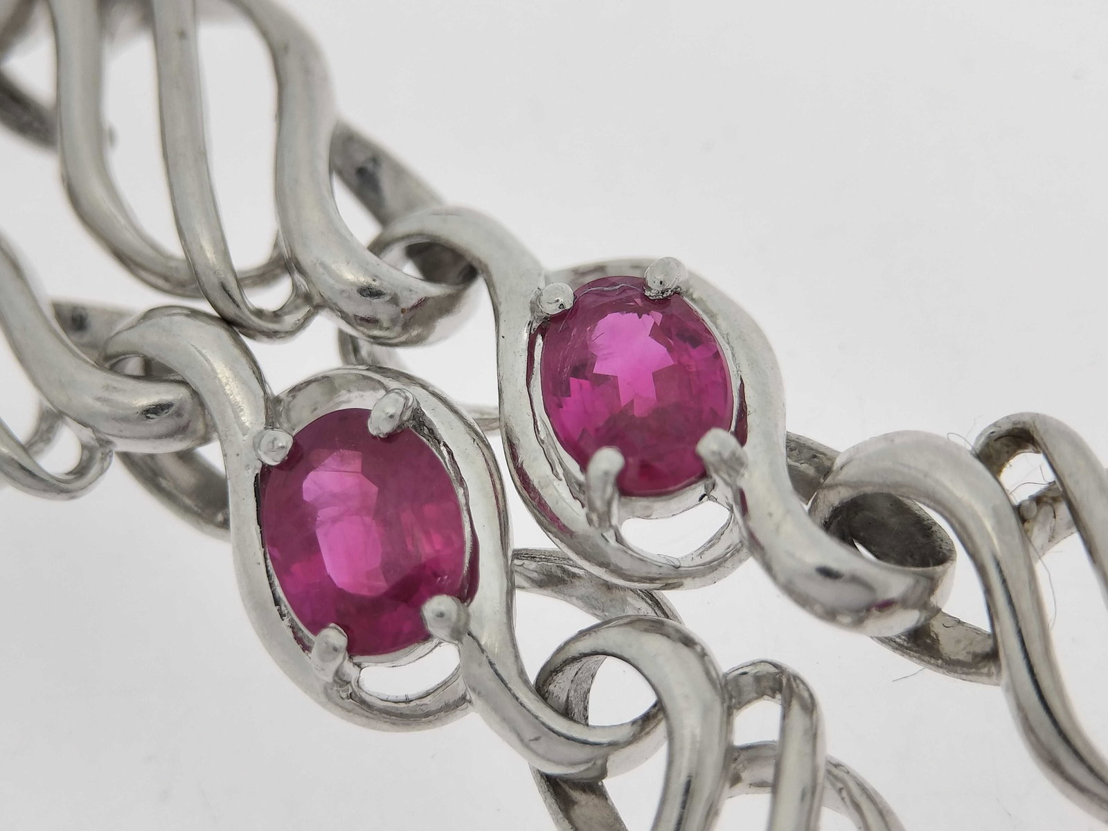 Platinum and Ruby Openwork Link Bracelet - 9