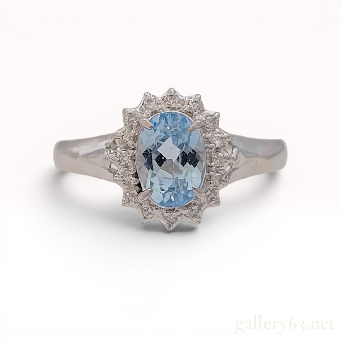 Platinum Aquamarine and Diamond Halo Cocktail Ring (1 of 9)