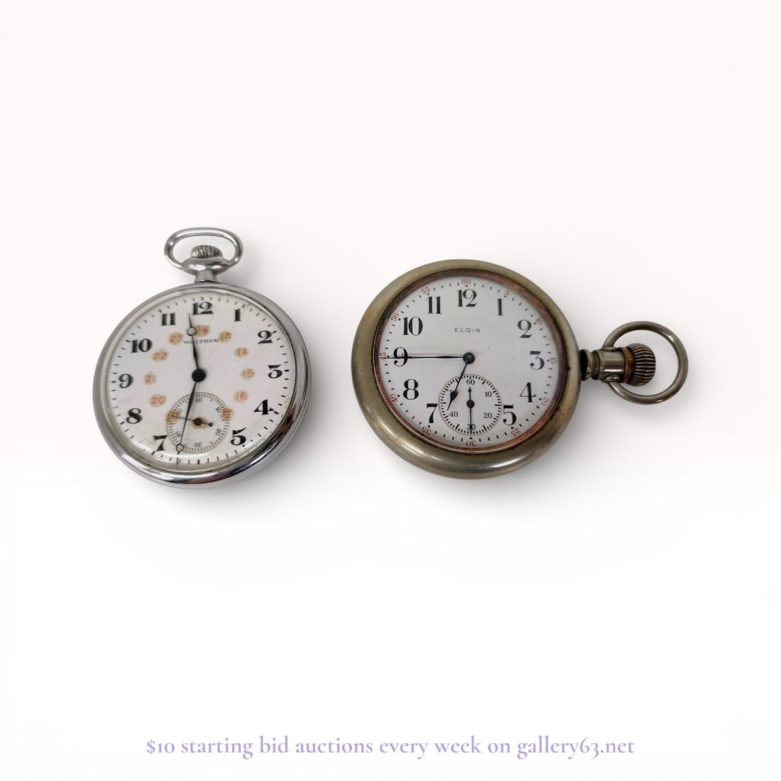 Two Vintage American Open Face Pocket Watches by Waltham and Elgin (1 of 8)