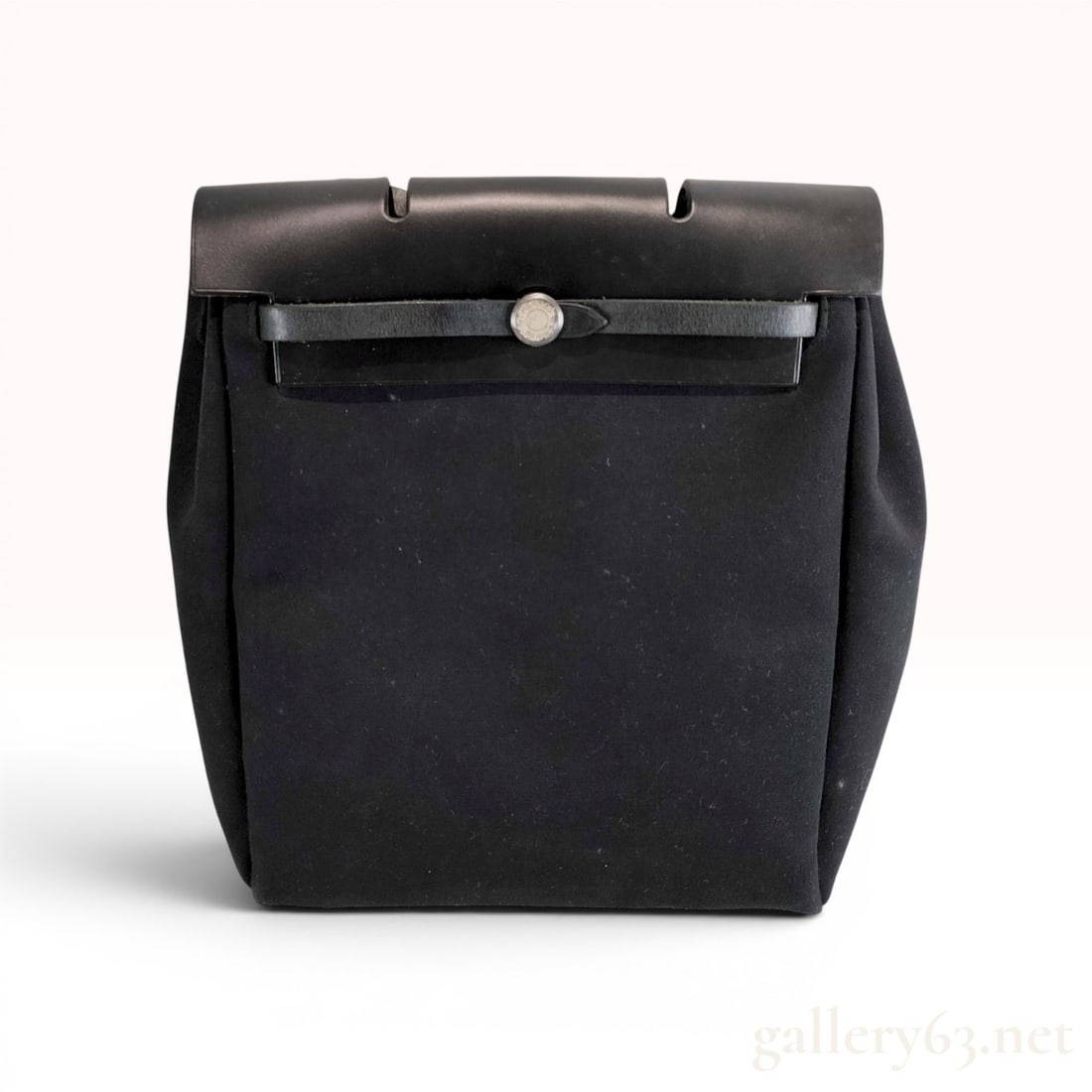 Hermes Herbag A Dos Black Canvas and Leather Backpack: Hermes Herbag A Dos modular backpack featuring a black canvas body with a black leather top flap and matching leather shoulder straps. The design allows for the canvas body to be detached from the lea