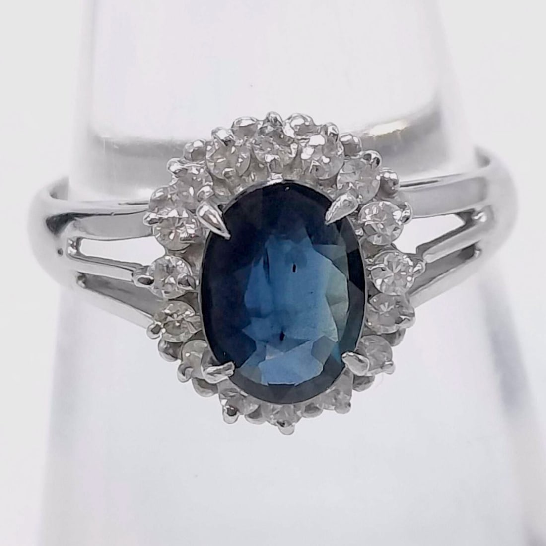 Platinum Sapphire and Diamond Halo Cocktail Ring (1 of 9)