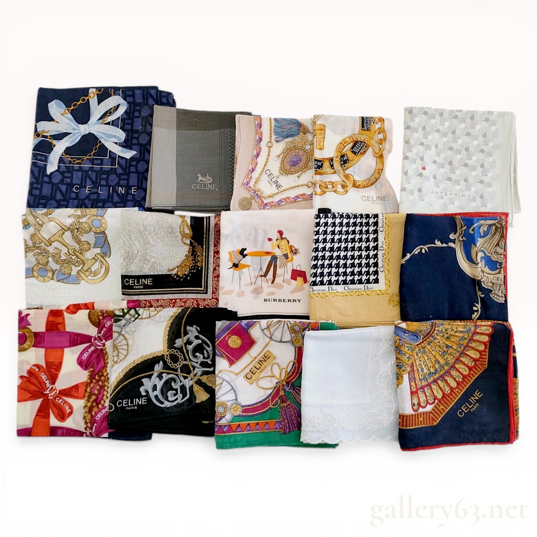 A Lot of 15 Designer Handkerchiefs including Celine, Burberry, and Christian Dior (1 of 10)