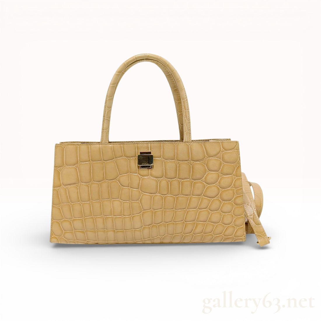 Furla Structured Top Handle Tote in Beige Leather (1 of 10)