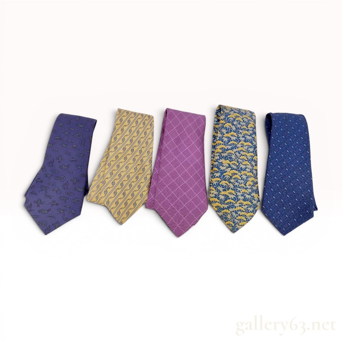 Lot of 5 Designer Silk Neckties featuring Hermes (1 of 10)