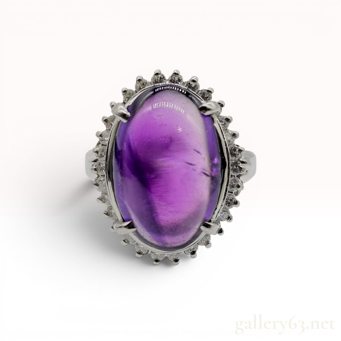 Amethyst Cabochon and Diamond Platinum Cocktail Ring (1 of 9)