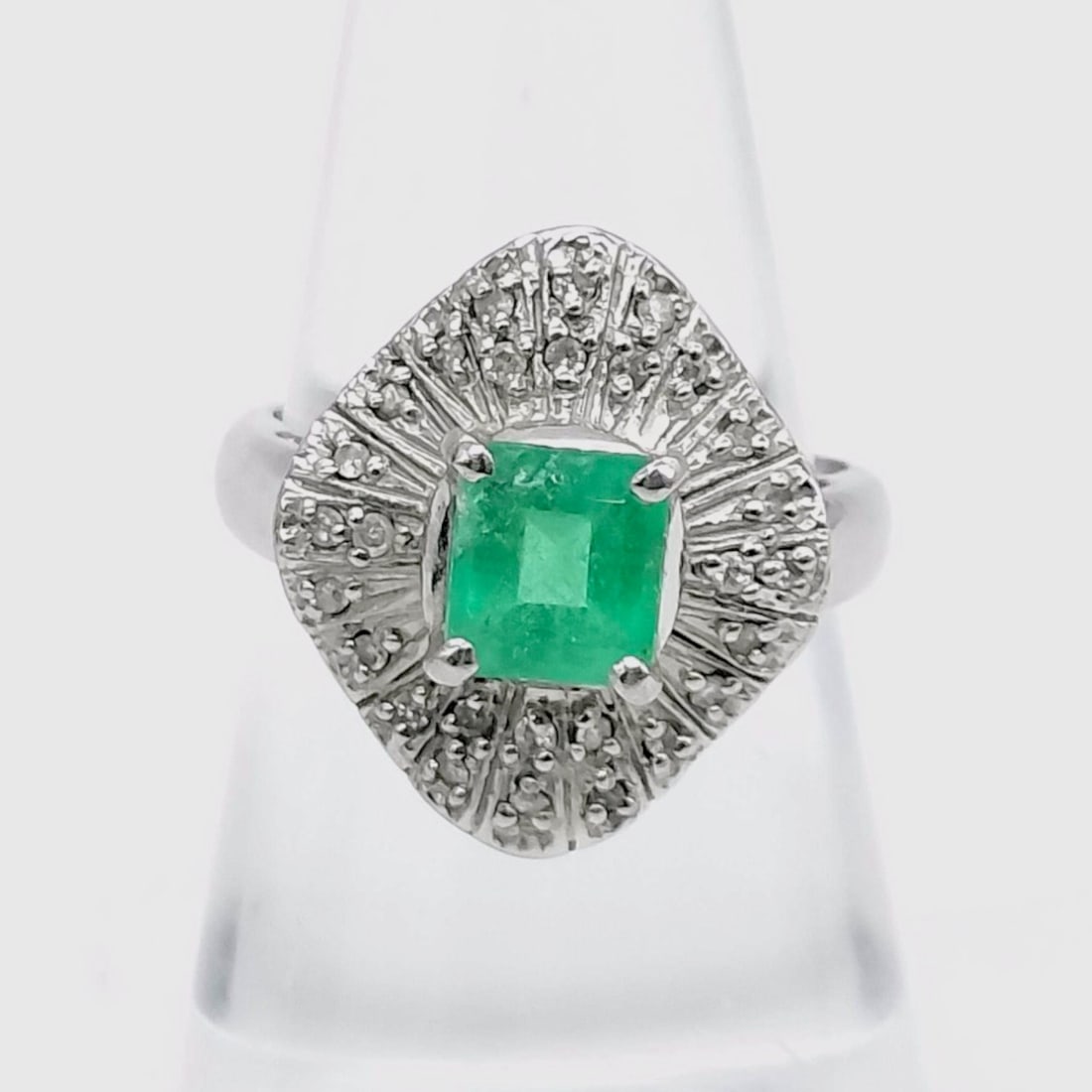Platinum, Emerald and Diamond Ballerina Cocktail Ring (1 of 9)